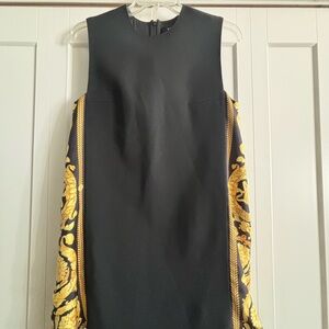 Versace Black and Baroque Paneled Sleeveless Mini Dress